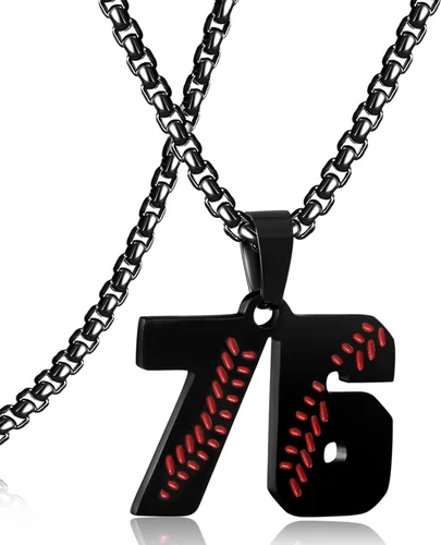 Miniatura 62 de SKQIR Colgante de número de jersey de béisbol para hombres y niños - Cadena de acero inoxidable para atletas - Negro