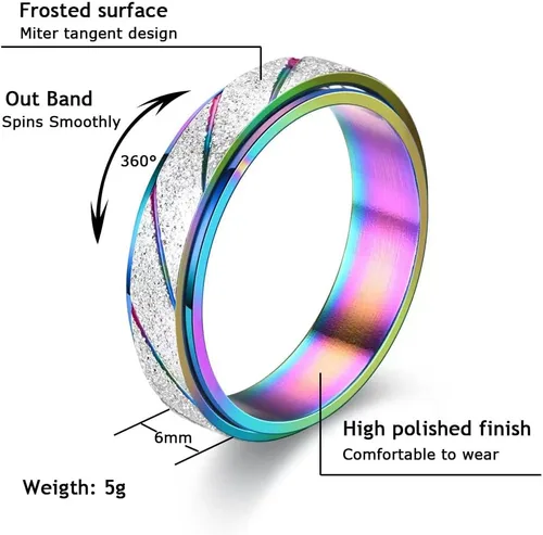 Miniatura 2 de Anillos de Ansiedad Anillos Fidget para Mujeres Anillos Giratorios para Ansiedad 4 Piezas 6MM Anillo de Acero de Titanio Arcoíris Talla 5-11 Anillos