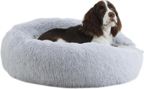 Miniatura 19 de Bunlitent Cama para perro de 23 pulgadas, cama calmante antiansiedad para perros pequeños, cama de dona, cálida, acogedora, suave, linda, redonda