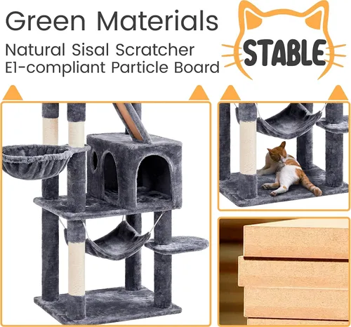 Miniatura 9 de Topeakmart Torre grande para gatos de 71.5 pulgadas para gatos de interior, muebles para gatos de varios niveles con condominios, perchas, canasta