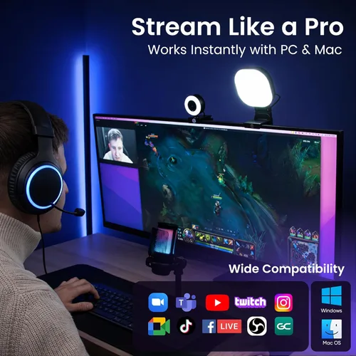 Miniatura 3 de Kit de transmisión de cámara web con micrófono USB RGB y luz LED, paquete de cámara de transmisión de 1080P 30FPS para Twitch, YouTube, podcasting