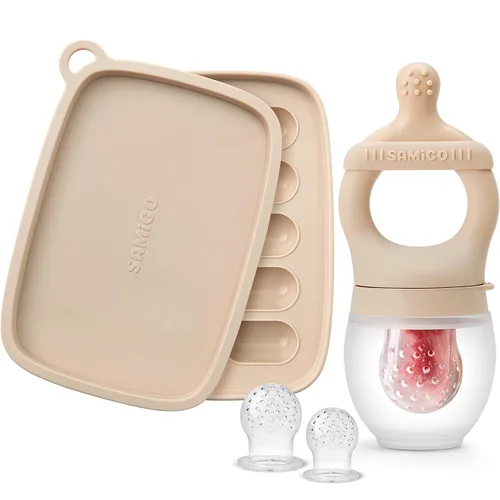 Miniatura 14 de SAMiGO Alimentador de frutas para bebés y moldes para paletas de leche materna, mordedor de frutas de silicona, chupete para aliviar la dentición