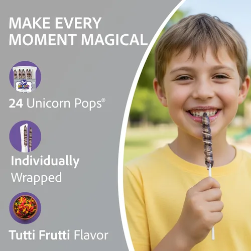 Miniatura 2 de Adams & Brooks Silver Tutti Frutti Mini Unicorn Pops, tarro de 10 onzas (24 unidades) - Piruletas de unicornio Twisty, dulces envueltos