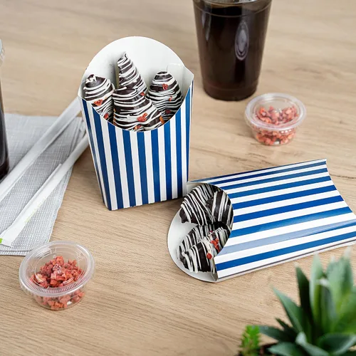 Miniatura 7 de Restaurantware Bio Tek - Taza de papas fritas desechables de 4.7 x 3.5 x 5.1 pulgadas, 100 vasos desechables para refrigerios, papel azul y blanco