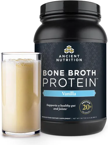 Ancient Nutrition Alimentado con pasto, proteína en polvo de caldo de hueso, 0.71 onzas de proteína, péptidos de colágeno hidrolizados, aptos para