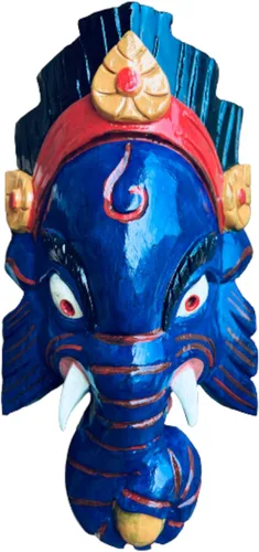 QT Shopping Ganesh - Máscara de madera para pared, diseño de Dios de la Suerte/Éxito Ganesha para decoración y escultura hecha a mano en Nepal