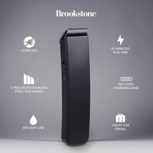 Miniatura 2 de Brookstone - Cortadora de pelo inalámbrica con base de carga, aseo de precisión para cabello, barba y cuerpo con peines guía ajustables