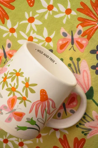 Miniatura 5 de Karma, Taza Shelly de 14 onzas, bonita taza de café y té, tazas de café de cerámica para mujeres y hombres, elige alegría
