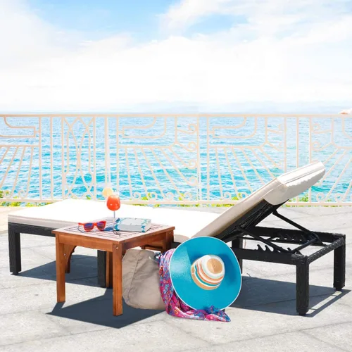 Miniatura 3 de HAPPYGRILL Silla de salón de ratán para patio, silla reclinable ajustable de mimbre con respaldo y cojín