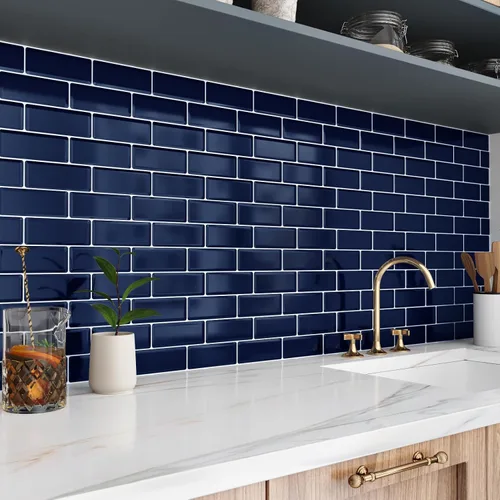 Miniatura 12 de Wallercity Azulejos hexagonales de metro negro para salpicaduras para salpicaduras de mármol en muro para cocina, 10 hojas de azulejos de pared