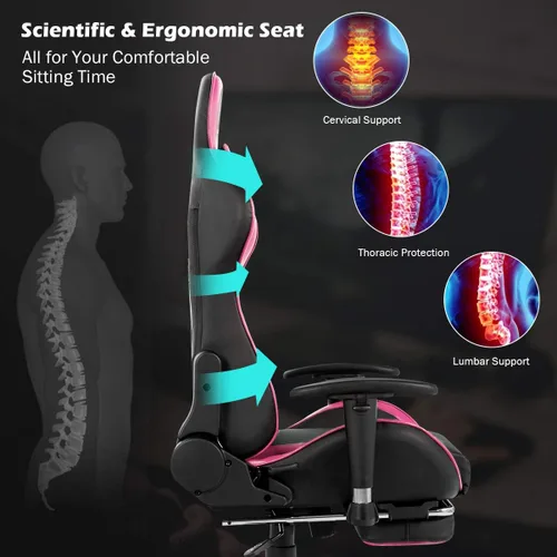Miniatura 8 de Goplus Silla de juegos de masaje, respaldo reclinable, barandillas y ajuste de altura del asiento, silla de oficina para computadora de carreras