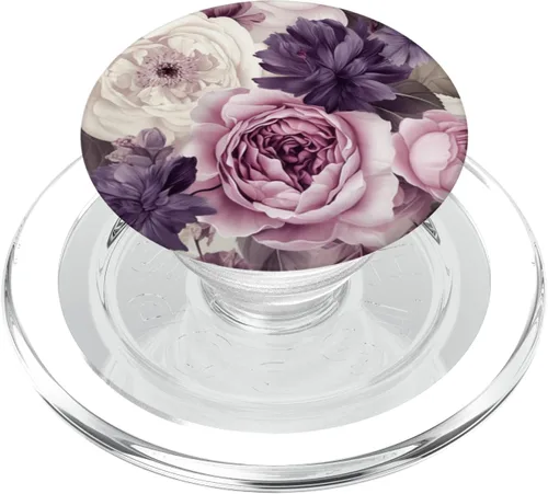 Miniatura 8 de Elegant Blush Pink & Purple Vintage Floral Rose PopGrip estándar y Peony PopSockets