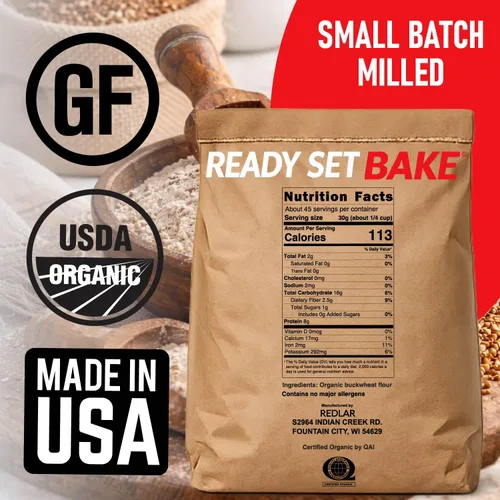 Miniatura 2 de Redlar Harina fina de trigo sarraceno orgánico Harina sin gluten USDA Organic, sin OMG, Kosher Ideal para panqueques, gofres, magdalenas