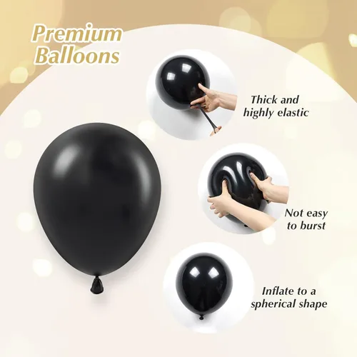 Miniatura 3 de Globos negros y dorados, 60 unidades de 12 pulgadas, globos de confeti negros metálicos dorados para decoraciones de graduación, aniversario 2025