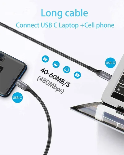 Miniatura 4 de Cables USB C a USB C de 60 W (paquete de 2 de 6.6 pies), cable tipo C a tipo C, cable de carga rápida compatible con iPhone 15, MacBook Pro/Air