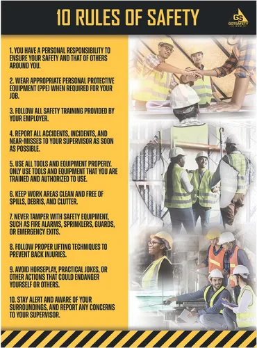 Miniatura 11 de GotSafety Póster de seguridad en el lugar de trabajo, 24 x 32 pulgadas, directrices claras para un entorno de trabajo seguro y saludable, carteles