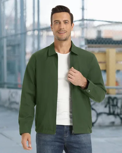Miniatura 7 de EKLENTSON Chamarras ligeras para hombre, con cremallera completa, cuello de golf, cortavientos, con bolsillos con cremallera