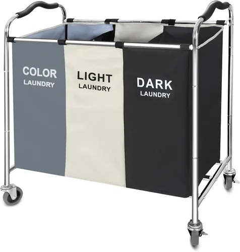 Miniatura 2 de Cesta de lavandería de 240L, cesta de almacenamiento grande, organizador de 3 secciones para ropa sucia, juguetes, toalla, 16 x 30 x 35 pulgadas