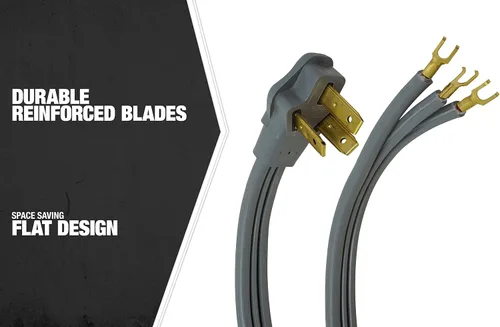 Miniatura 5 de Southwire 9014SW8809 Cable de alimentación de rango; 4 pies; terminales con brida de 1/4 pulgadas; enchufe plano; compatible con la mayoría