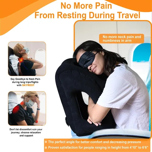 Miniatura 6 de Skyrest® Almohada inflable de viaje para autobuses, soporte cómodo para la cabeza, almohada de aire para dormir para evitar dolor de cuello, lumbar
