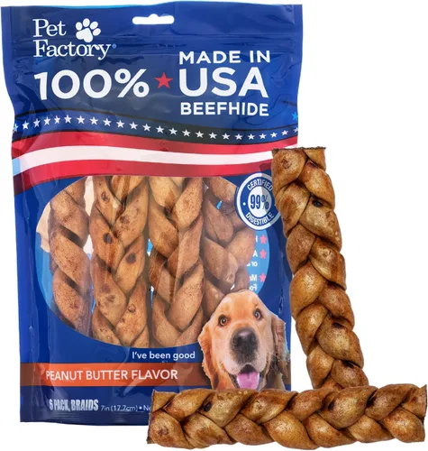 Miniatura 10 de Pet Factory 100% fabricado en Estados Unidos, palitos trenzados de 7 pulgadas, sabor natural, 6 unidades, 1 paquete