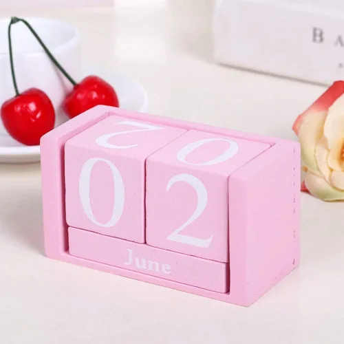 Miniatura 4 de Calendario de madera vintage, calendario perpetuo de escritorio de bloques elegantes, concepto de tiempo, cubos de madera rústicos, calendario, mes
