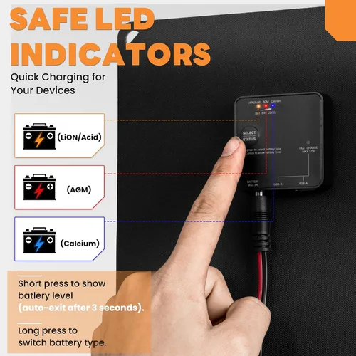 Miniatura 5 de FieryRed Cargador y mantenedor de batería de coche con panel solar de 10 W y 12 V, cargador de goteo impermeable con controlador integrado, enchufe