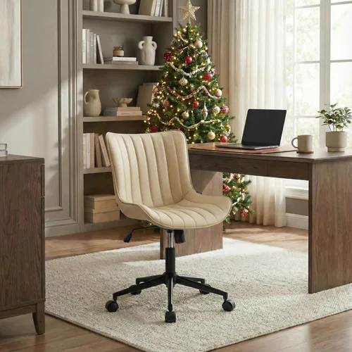 Miniatura 16 de YOUNIKE Silla ergonómica de escritorio para oficina en casa con ruedas, cómoda silla cruzada sin brazos con respaldo ajustable, moderna silla Marrón
