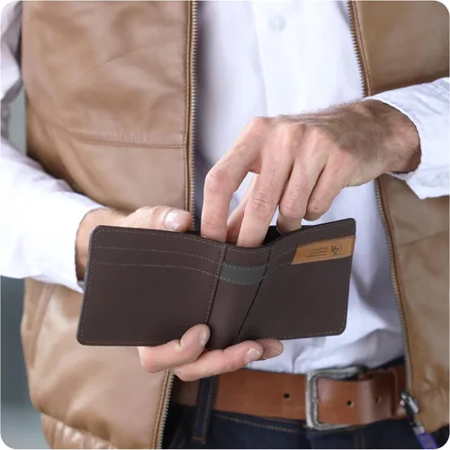 Miniatura 6 de VELEZ Carteras de cuero genuino para hombre, Café, Casual