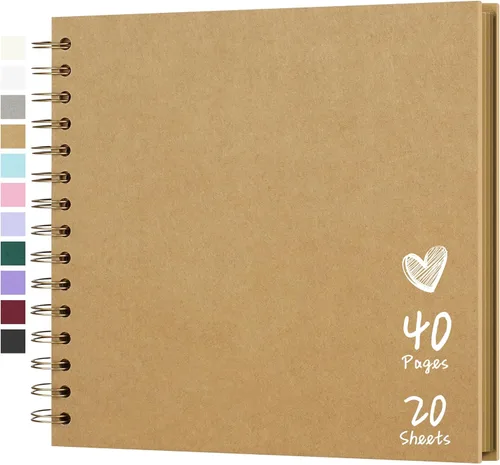 Álbum de recortes de 8 x 8 pulgadas, álbum de recortes DIY de tapa dura de papel kraft, álbumes de fotos, 40 páginas, perfecto para fotos de 4 x 6 /