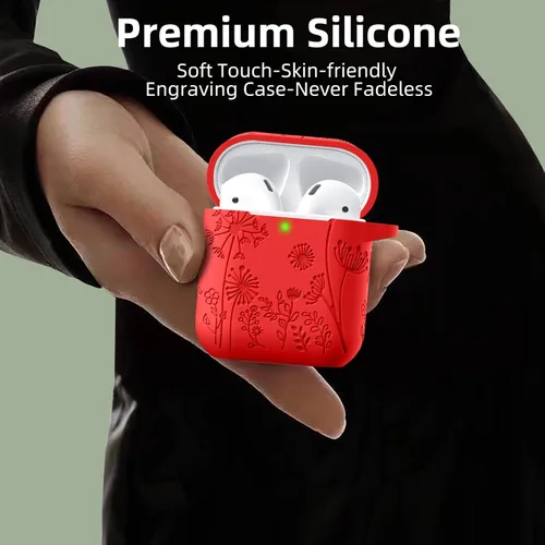 Miniatura 4 de Lerobo - Funda con grabado de flores para carcasa de AirPod, protector de silicona suave y elegante con llavero compatible con carcasa de carga