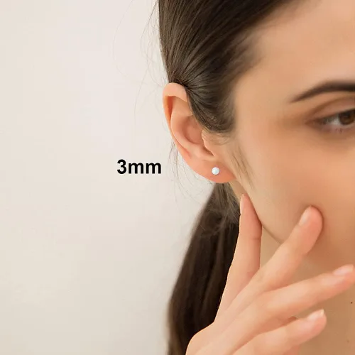Miniatura 3 de Aretes de plata de ley chapados en oro blanco con ópalo de 3 a 0.315 in, opciones de imitación de ópalo de punto, joyería hipoalergénica
