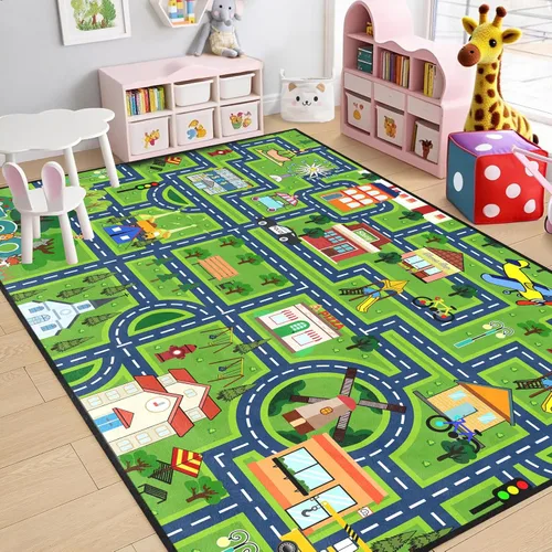 Miniatura 16 de Alfombra de mapa de ruta para niños, alfombras para niños para sala de juegos, alfombras de automóvil para niños, tapetes de juego para piso