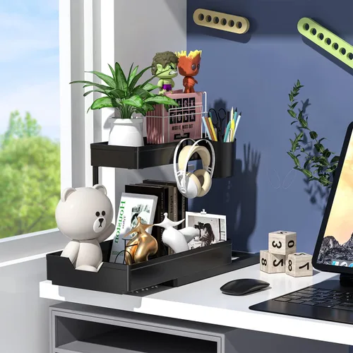 Miniatura 7 de Organizadores y almacenamiento para debajo del fregadero, estante deslizante de 2 niveles, organizador de gabinete de baño con ganchos, taza