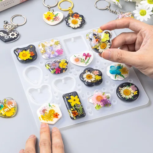 Miniatura 3 de LET'S RESIN Moldes de resina para llavero de silicona con agujero, 16 cavidades de resina UV, molde colgante de joyería para principiantes, moldes