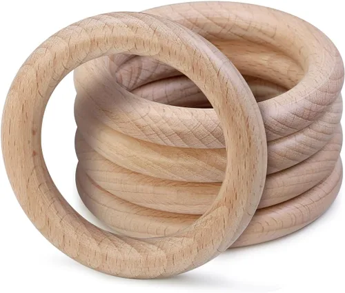 Miniatura 14 de FoDau770 5 anillos de madera de haya natural, anillos de madera maciza sin terminar, círculos de madera resistente, círculos de macramé
