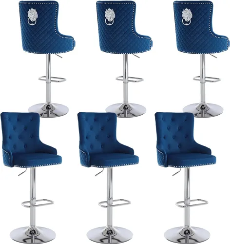 Miniatura 14 de Juego de 2 taburetes de bar de terciopelo dorado, taburetes de bar modernos de altura de mostrador con respaldo capitoné y tirador de anilla