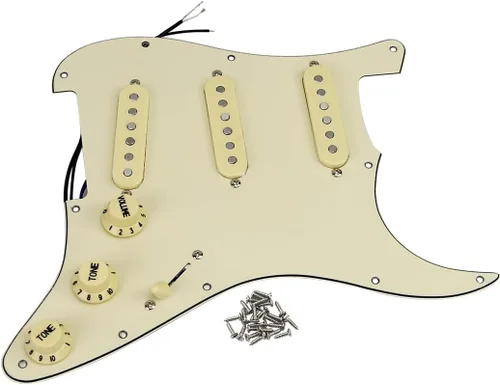 FLEOR Alnico 5 Golpeador precableado 3 pastillas de bobina simple cargado guitarra eléctrica golpeador crema Crema de 3 capas.