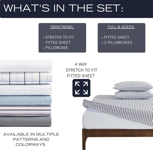 Miniatura 7 de Nautica Juego de sábanas para cama individual/individual XL, ropa de cama suave con sábana bajera y funda de almohada, juego de cama ligero