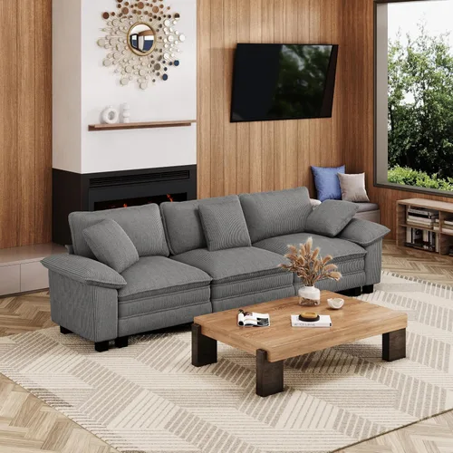 Miniatura 40 de MIXPATIO Sofá modular en forma de L de 123 pulgadas con cojines de nube, juego de sofá modular de asiento profundo con 4 asientos y 1 otomana, Gris