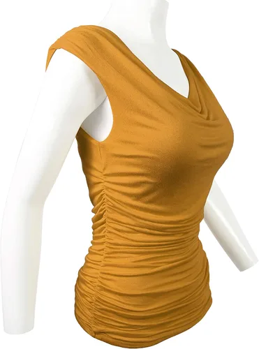 Miniatura 2 de CLEMONCE Doble forro cómodo cuello drapeado lateral fruncido de S a 3XL