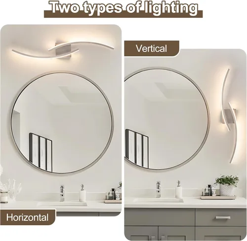Miniatura 6 de Lámpara de pared moderna cableada de 3000 ~ 6000 K, lámpara de pared LED plateada de 31.5 pulgadas, luces de pared de níquel cepillado