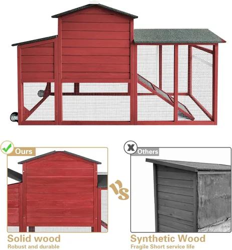 Miniatura 5 de PetsCosset Chicken Coop Backyard Chicken House - Tractor de madera para aves de corral para exteriores, con caja nido de pollo, ruedas, techo