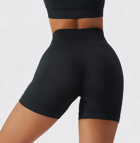 Miniatura 101 de Conjuntos de entrenamiento para mujer, 2 piezas, sin costuras, acanalada, sin mangas, brasier deportivo, cintura alta, pantalones cortos