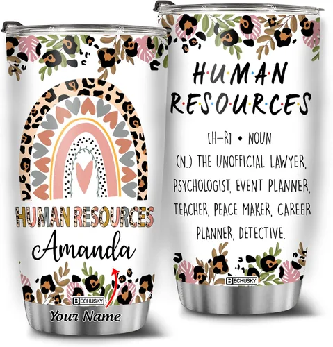 BECHUSKY Vaso de recursos humanos personalizado de regalo para mujeres, hombres, papá, mamá, nombre personalizado, decoración divertida de oficina