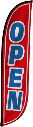 Miniatura 12 de LookOurWay Bandera de plumas – 12 pies de alto cartel publicitario solo bandera swooper, sin postes – banderas de gran apertura – rojo Abierto
