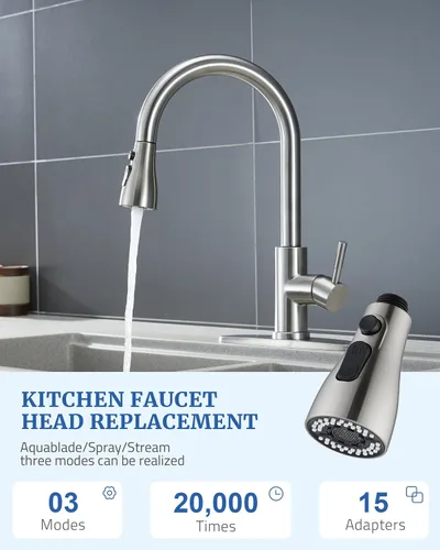 Miniatura 6 de Repuesto de cabezal de grifo de cocina de metal, con 15 adaptadores, cabezal rociador de bajo plomo para grifo de fregadero extraíble, boquilla