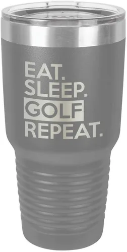 Miniatura 17 de Vaso con tapa superior deslizante y pajita de acero inoxidable para viaje con texto en inglés "EAT SLEEP GOLF REPEAT" de 76 ml en comparación