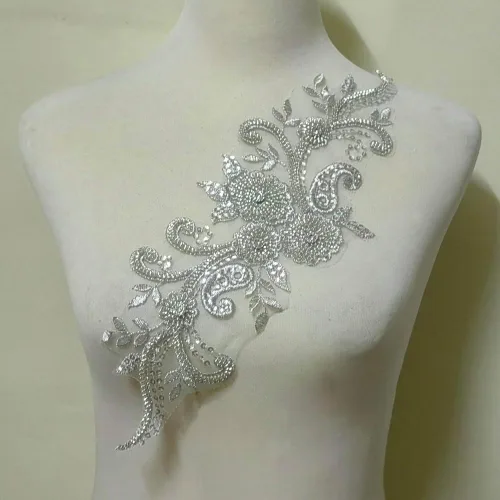 Miniatura 4 de Apliques de encaje con cuentas 3D Luz Lujo Ropa Collar Ramillete Bordado Accesorios (azul oscuro)