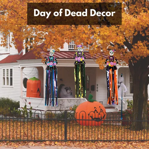 Miniatura 6 de 4E's Novelty Decoraciones colgantes del Día de los Muertos, 36 pulgadas, paquete de 3 pancartas decorativas del día de los muertos (3 pies de alto)